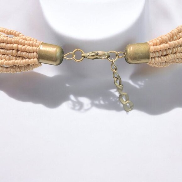 Multi Strand Seed Bead Necklace Earth Tones Gold Ivory Rust Slate 29"L + 1" - Picture 4 of 5